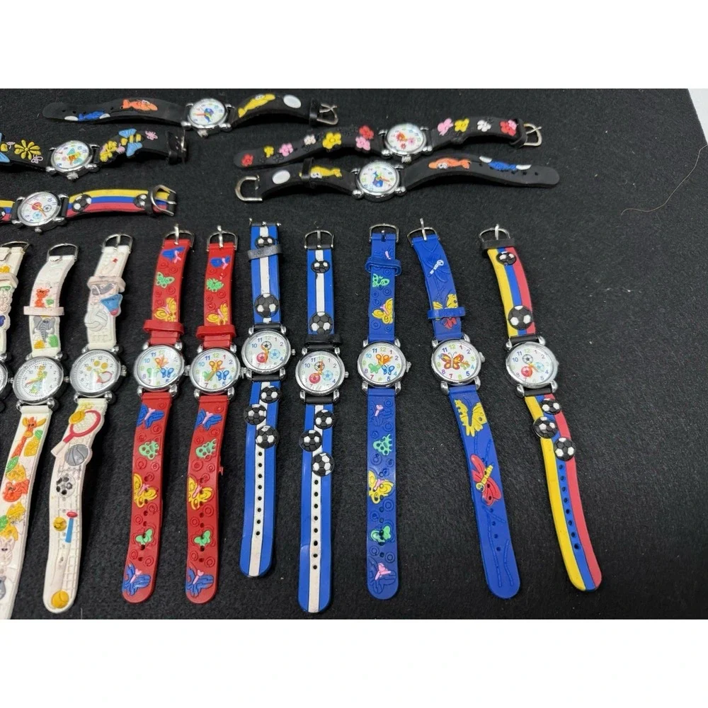 Lot of 18 Kids Educational Analog Watches Animal Sports Flower Rubber Strap